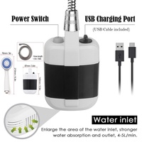 Ensemble de pompe de douche portable rechargeable par USB pour le camping, 2200 mAh, 4-5 L/min, solution de bain électrique nomade pour animaux de compagnie, plage, jardin