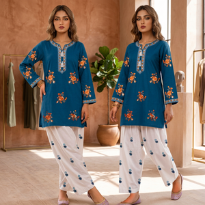 Ensemble Salwar Kameez décontracté pour femme, 2 pièces, en coton Zetro Farshi Vol II EMB, dessiné à la main, 36 pouces - Product Image 2