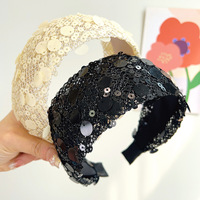 Nouvel été noir et blanc grand Sequin bandeau à bords larges bandeau doux et Simple fille accessoire de cheveux exquis