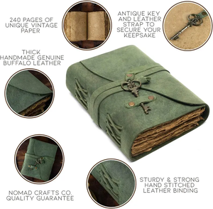Handmade Light Green Leather Journal with Key <b>Lock</b> Vintage Rustic Diary, Lockable Writing Notebook - Product Image 3