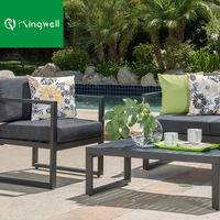 Ensemble de meubles de jardin en aluminium de luxe avec table basse, 4 places, design moderne, résistant aux intempéries