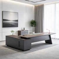 Bureau de direction moderne italien en bois avec boîte à câbles intégrée et armoire de rangement, design fin