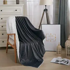 Wholesale Luxury <strong>Super</strong> <strong>Soft</strong> Fleece Double Layer Blanket Warm Grey Khaki Custom Logo Solid Pattern <strong>Throw</strong> for Couch Bedroom - Product Image 1
