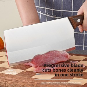 Couteau de cuisine ambidextre Lin Tai en acier 3Cr avec manche en bois traditionnel chinois pour hacher, trancher et préparer les légumes en hôtel - Product Image 2