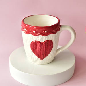 Tasses et mugs à <span class=keywords><strong>café</strong></span> en céramique embossée peints à la main avec motif tricoté et cœur Solhui - Product Image 3