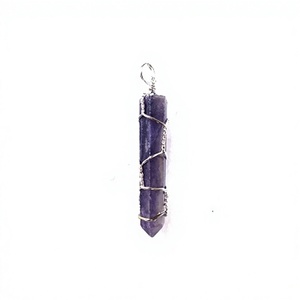 Pendentif hexagonal fait main en améthyste enroulée de fil, tour de cristal argenté, imitation antique, collier - Product Image 2