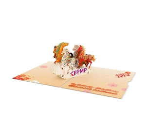 Tarjeta de Año Nuevo Lunar 3D de Lujo con Caballos, Tarjeta de Felicitación Tet, Tarjetas de Bendición Asiáticas Hechas a Mano con Papercut y Sobre - Product Image 1