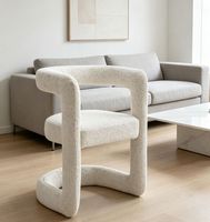 Fauteuil d'appoint moderne blanc crème, fauteuil rembourré à structure géométrique unique, chaise longue sans pieds en forme de C pour salon
