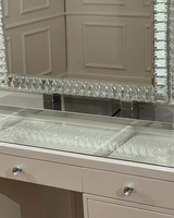 Runwood Coiffeuse de luxe blanche ultra-brillante avec miroir en cristal et éclairage LED, 13 tiroirs, pour chambre à coucher