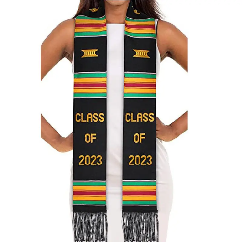 Classe di alta qualità del 2022 Kente Cloth Design Graduation Sash/stola Logo personalizzato 72 ''long Premium Adult Graduation stola
