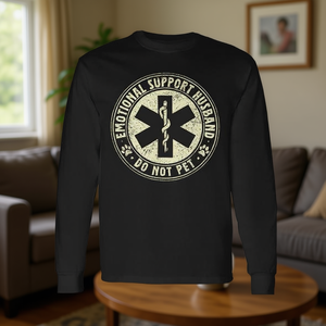 Camiseta de manga larga para hombre con estampado de Emotional Support Husband Do Not Pet, regalo para el día del padre - Product Image 3