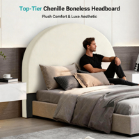 Tête de lit modulaire minimaliste en tissu rembourré, cadre tout en mousse sans structure, sommier compressé
