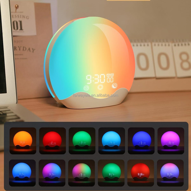 Electronic Alarm Clock Wake up Light Sunrise Simulation Alarm Clock Sleep Aid Colored Bedside Light Alarm Adjustable Lightness