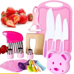 19-Piece Children's Safe Knifes <b>Apron</b> Cake Scraper Peeler Wooden Kids Kitchen Knife Set for Fruit Potato Cut Baking Pastry Tools - Product Image 1