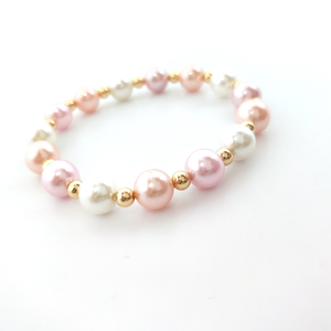 <span class=keywords><strong>Bracciale</strong></span> di Perle di Conchiglia per Donne, Perle di Conchiglia Rosa e Bianche da 8mm <span class=keywords><strong>con</strong></span> Perline in Rame Dorato - Product Image 4