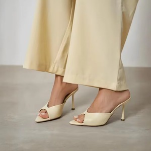 Butter Yellow High Heel Mules Pointed Toe Open Toe Stiletto Sandals Femme Women's Summer <b>Slides</b> <b>slip</b> on Heel Shoes for Party - Product Image 5