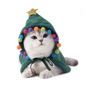Déguisement de noël pour animal de compagnie, robe fantaisie, Cape avec étoile, chapeau de chat, vêtement pour chat, petit chien, moyen gabarit
