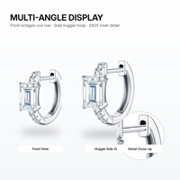 Boucles d'oreilles créoles personnalisées en argent sterling 925 avec moissanite taille émeraude 5x7mm, bijoux fins S925 pour femme