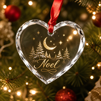 Ornement en verre cristal transparent en forme de cœur avec texte personnalisé pour les fêtes, souvenir de Noël, décoration intérieure suspendue