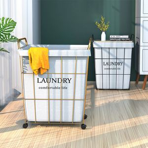 Custom Iron <b>Frame</b> Laundry Basket Washable Fabric Liner 3 Size Caster Wheels Optional Multipurpose Storage Hamper - Product Image 4