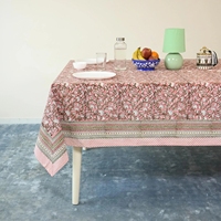Linge de table vintage 100% coton à imprimé floral rose, nappe décorative pour table à manger
