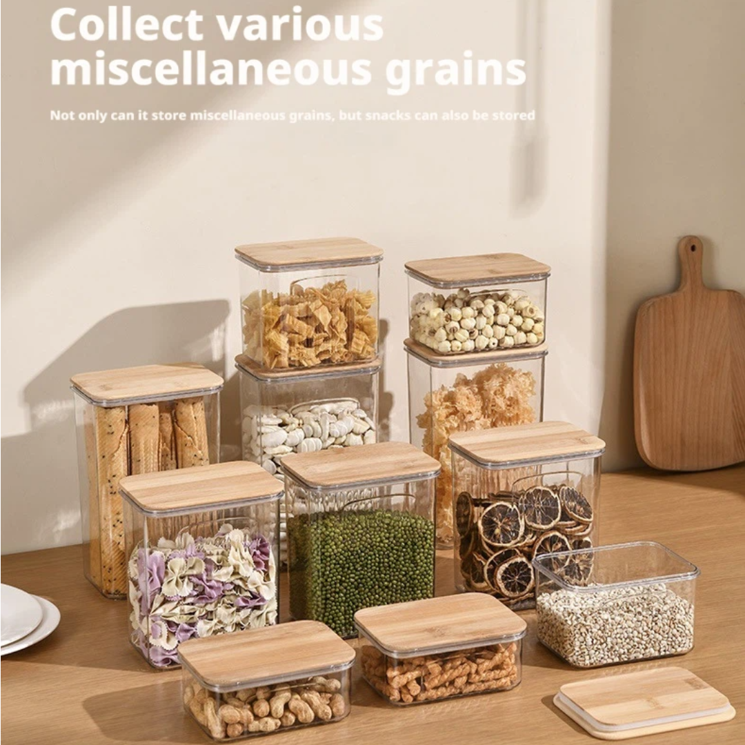 Transparent Acrylic Canister Large Containers Stackable Plastic Boxes Dry Cereal Food Airtight Storage Jar With Bamboo Lid