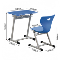 Table et chaise d'étudiant avec plateau HPL anti-rayures et panier à livres, certifiées CE pour l'Arabie Saoudite et le Moyen-Orient, mobilier scolaire