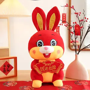 Hot items soft bunny happy Chinese new year 2023 rabbit plush toys gifts lunar new year rabbit giveaways