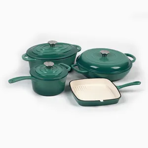 铸铁浅砂锅搪瓷铸铁盘子12英寸搪瓷炊具，带盖和双手柄