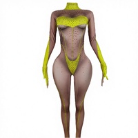 Nouveau Justaucorps Sexy Extensible Imprimé Strass Danseuse Spandex Respirant Longueur Intégrale Tenue de Sport Printemps Soirée Club Femme