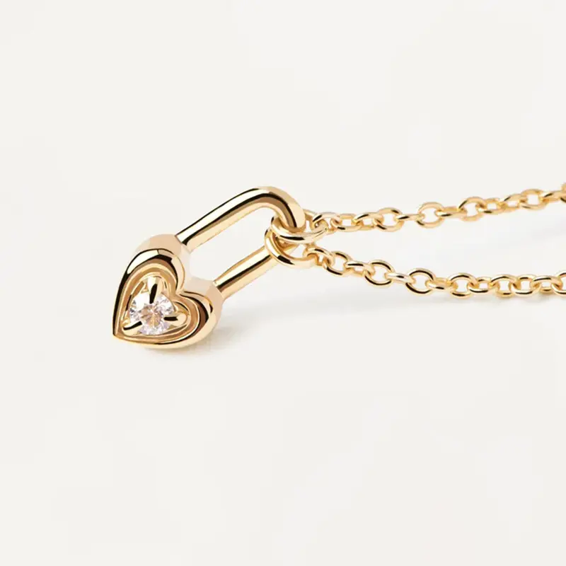 Collier Simple Ins de luxe avec serrure d'amour avec diamant en or massif 18k, petit collier délicat minimaliste en Zircon cubique