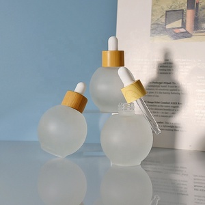 Flacon compte-gouttes en verre rond givré coloré 30ml 50ml, flacon d'huile de luxe avec bouchon blanc pour sérum de soin de la peau - Product Image 2