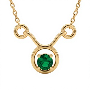 Rose Gold Plated Brass Taurus Zodiac Necklace with Green Zircon <b>Box</b> <b>Chain</b> for Party - Product Image 1