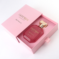 Flacon de parfum en verre rose octogonal de luxe personnalisé de 50 ml avec pompe et capuchon en alliage de zinc, vente en gros avec boîte à tiroir