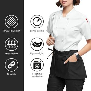 Tabliers de serveur LOGO personnalisé avec 3 poches Tablier de <span class=keywords><strong>serveuse</strong></span> réglable à la taille 100% Demi-tablier en polyester pour le nettoyage de la cuisine - Product Image 4