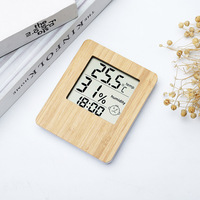 Jam Alarm Digital Quartz Kayu Bambu Solid dengan Lampu Latar, Multifungsi, Penunjuk Suhu dan Kelembapan, Jam Meja