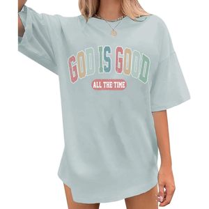 T-shirt surdimensionné pour femme FOXA - Dieu est bon - T-shirt inspirant avec verset biblique - Jersey 100% coton respirant - Product Image 1