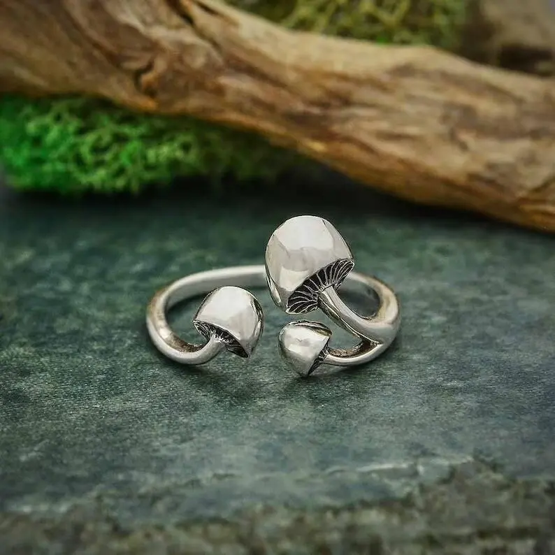 Wholesale Custom Ladies Simple Cute INS Open Resizable Adjustable Mushroom Rings Jewelry Women Gift