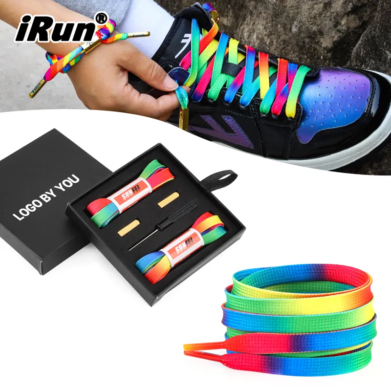 IRun Custom Replacement Sublimation Shoe Laces Flat Print Shoelaces Rainbow Color Shoelaces For Athletic Boot Sneaker