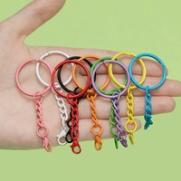 Porte-clés à anneaux fendus couleur bonbon avec chaîne et fermoir à pression pour loisirs créatifs, breloques de sac, accessoires de porte-clés, breloques de sac à main