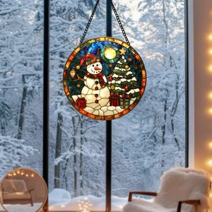 <strong>Christmas</strong> Snowman Glass Ornament Courtyard Decoration Cafe Window Sun Catcher Hanging <strong>Artwork</strong> - Product Image 4