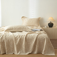 Parure de lit 3 pièces en lin jacquard naturel et écologique, absorbant l'humidité, sensation rafraîchissante, avec taies d'oreiller et drap plat pour la maison