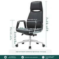 Fauteuil de bureau moderne ergonomique en cuir à dossier haut avec support lombaire réglable et accoudoirs fixes