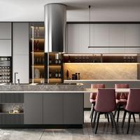 Ensemble complet de meuble de cuisine en bois massif sur mesure avec évier et robinet, design moderne, doté d'un panneau en MDF mélaminé et d'un panier coulissant pour tiroir