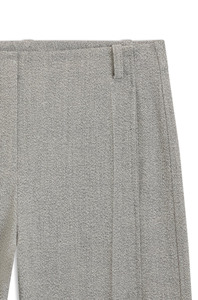 Pantalon de travail gris clair texturé taille haute plissé à jambe large coupe droite en mélange de lin respirant pour le bureau et les affaires - Product Image 6