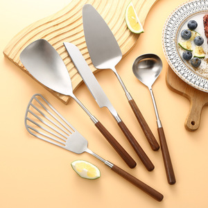 304 Stainless Steel Walnut Handle Cooking Utensils Set 5 Piece For Kitchen Home Restaurant Use - Product Image 1