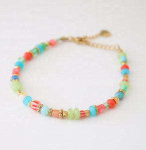 Bracelets minimalistes bohèmes géométriques perlés plaqués or 18 carats avec pierres naturelles colorées, notamment l'agate, pour anniversaire - Product Image 6