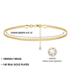 Bracelets <span class=keywords><strong>de</strong></span> <span class=keywords><strong>cheville</strong></span> en acier inoxydable avec chaîne plate <span class=keywords><strong>de</strong></span> type hip-hop, zircon, imperméables, plaqués or 18 carats, pour femmes, cadeau - Product Image 6