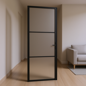 Porte intérieure moderne en aluminium avec panneau en verre noir mat 29,9x79,3 pouces, design minimaliste, isolation acoustique, surface finie - Product Image 2