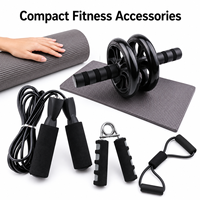 Kit de Gimnasio Compacto y Portátil para el Hogar con Rueda Abdominal, Cuerda para Saltar y Banda en Forma de Ocho, Set de Fitness para Interiores en Espacios Pequeños